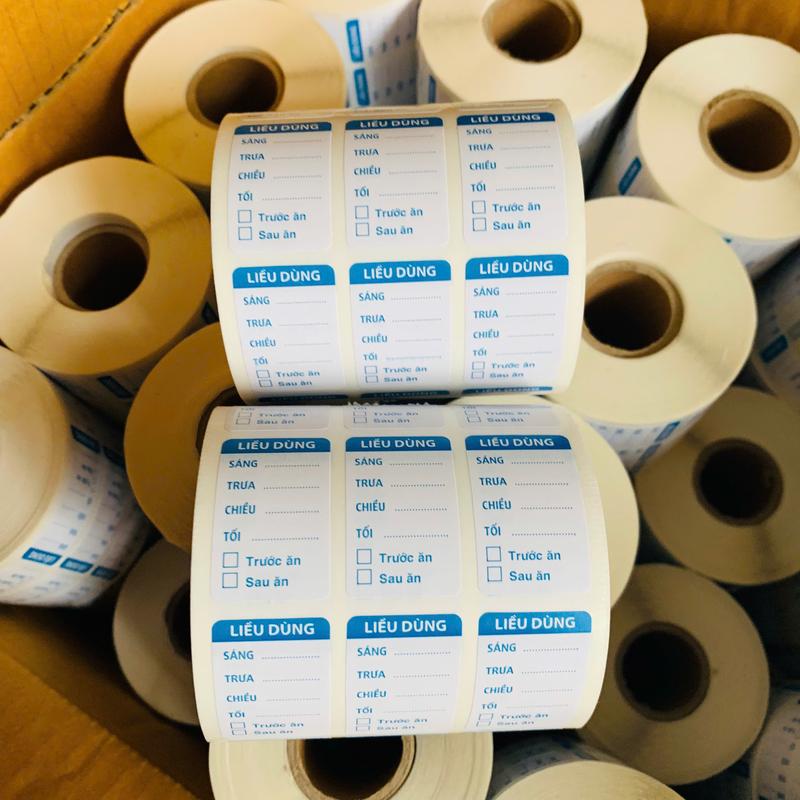  Tem dán nhà thuốc - Tem chia liều dùng in sẵn cuộn 1000 tem 2000 tem 