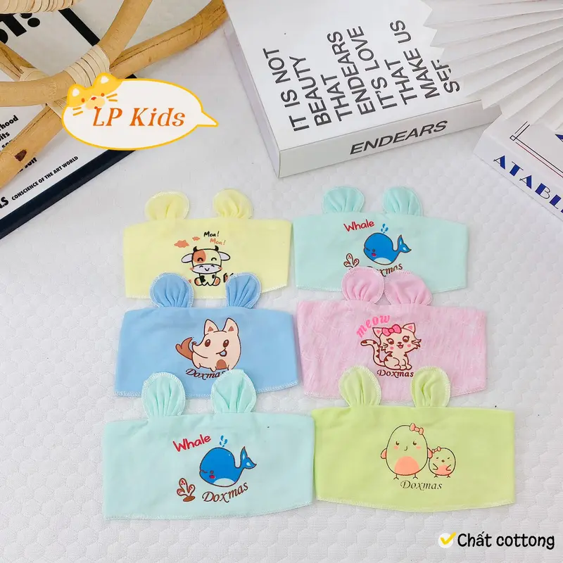 Combo 3/5 Che Thóp Cho Bé Sơ Sinh Cotton Tai Thỏ Họa Tiết Dễ Thương CT01 2