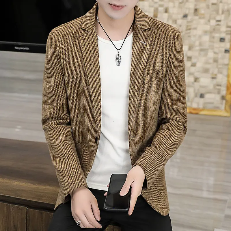 Bộ Đồ Sọc, Hàng Mới Về Mùa Thu Và Mùa Đông, Phong Cách Thường Ngày Thích Hợp Cho Đám Cưới Và Chú Rể, Thời Trang Hàn Quốc, Bộ Đồ Phù Rể Nam, Giao Hàng Một Mảnh 3