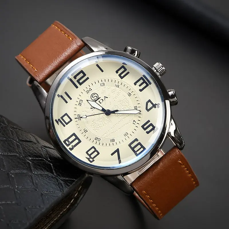 Top-Selling Product Fashion Business Belt Simple Men's Watch Men's Casual Retro Digital Dial Student Quartz Watch Wholesale