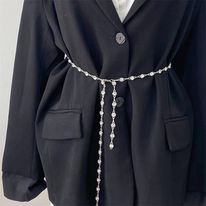 Thắt lưng nữ dây xích đính đá, đai váy thời trang kim loại