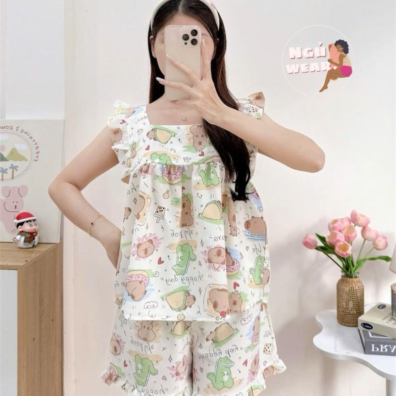 Set Đũi Xốp Cánh Tiên Quần Ngắn In Hình Dễ Thương 2