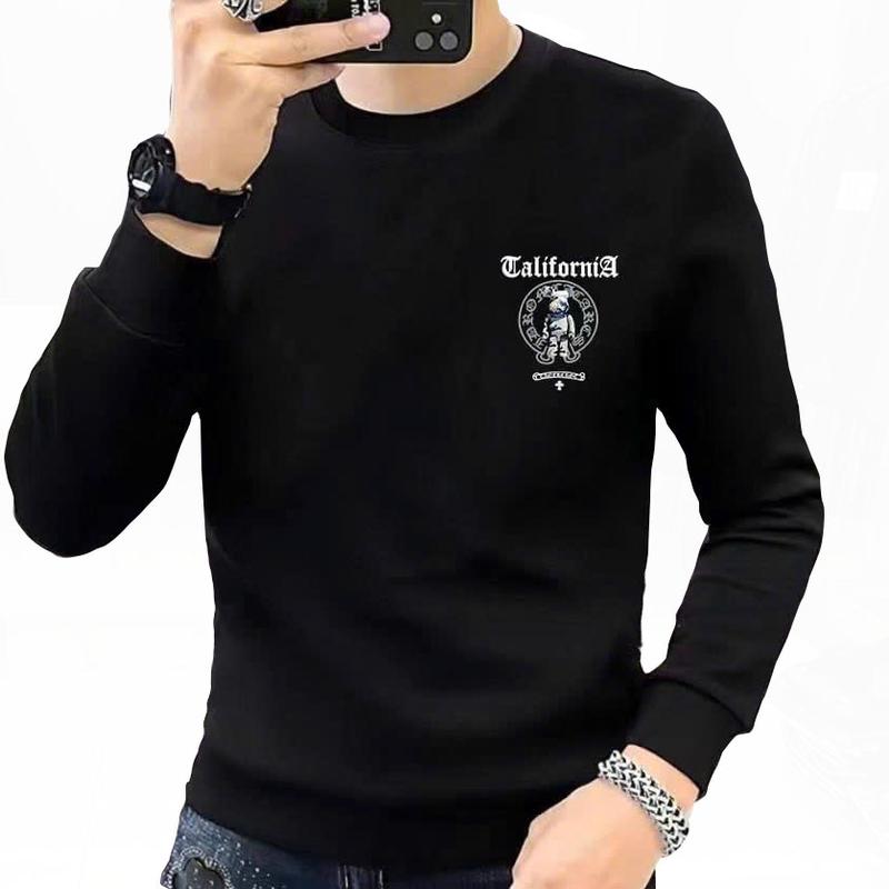 Áo thun nam tay dài vải da cá tici phom áo suông Menswear Hoodie Top- Việt Nam Dài Tay cổ tròn Nhung