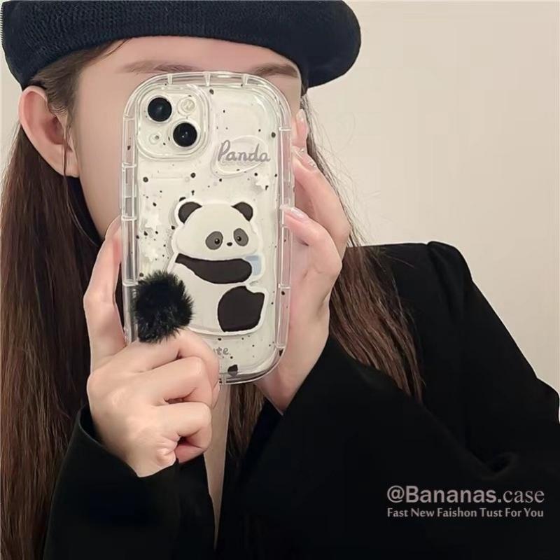 Cute Cartoon Teddy Rabbit Pattern Transparent Phone Case Compatible for iPhone 15 14 13 12 11 Pro Max X XR XS 8 7 Plus SE 3D Hairball Clear Soft Back Cover 5