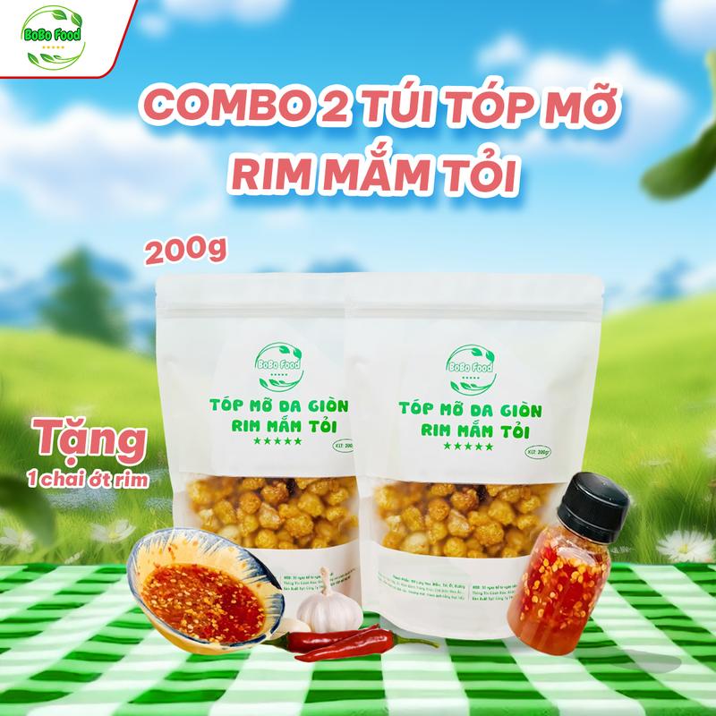 Combo 2 Túi Tóp Mỡ Rim Mắm Tỏi - 2 Túi 200g - Tặng 1 Chai Ớt Rim - BoBo Food