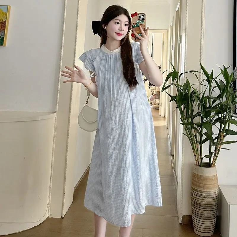 Váy Quần Áo Bà Mang Thai, Thời Trang Mùa Hè, Phong Cách Hàn Quốc, Ngoại Cỡ Tươi Mới, Tay Phồng, Váy Phụ Nữ Mang Thai, Dành Cho Phụ Nữ Mùa Hè, 2024