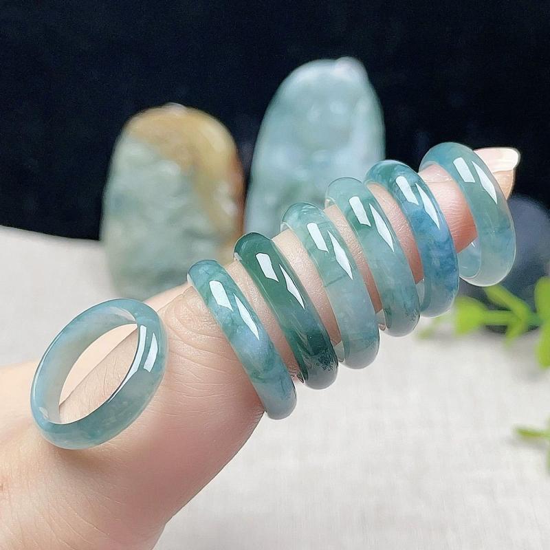 Nhẫn Hoa Nổi, Chất Liệu Đá Cẩm Thạch Giả, Màu Xanh Băng Cao, Thiết Kế Đơn Giản, Vòng Tay, Vành Rộng, Vành Giống Như Băng, Ý Tưởng Nghệ Thuật Phong Cảnh Chuôi Nhẫn Cao Cấp 5