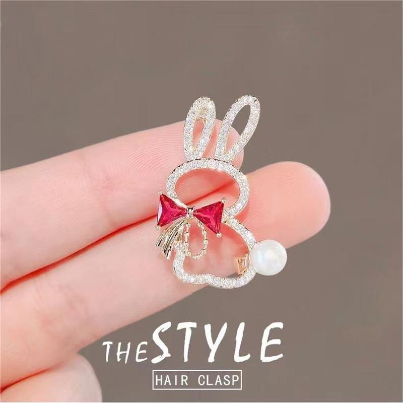 Product Introduction of Cute Cartoon Rabbit Bow Tie Brooch With Diamonds For Women, Pearl Brooch Pin, Tie Pin, Clothing, All-match 22