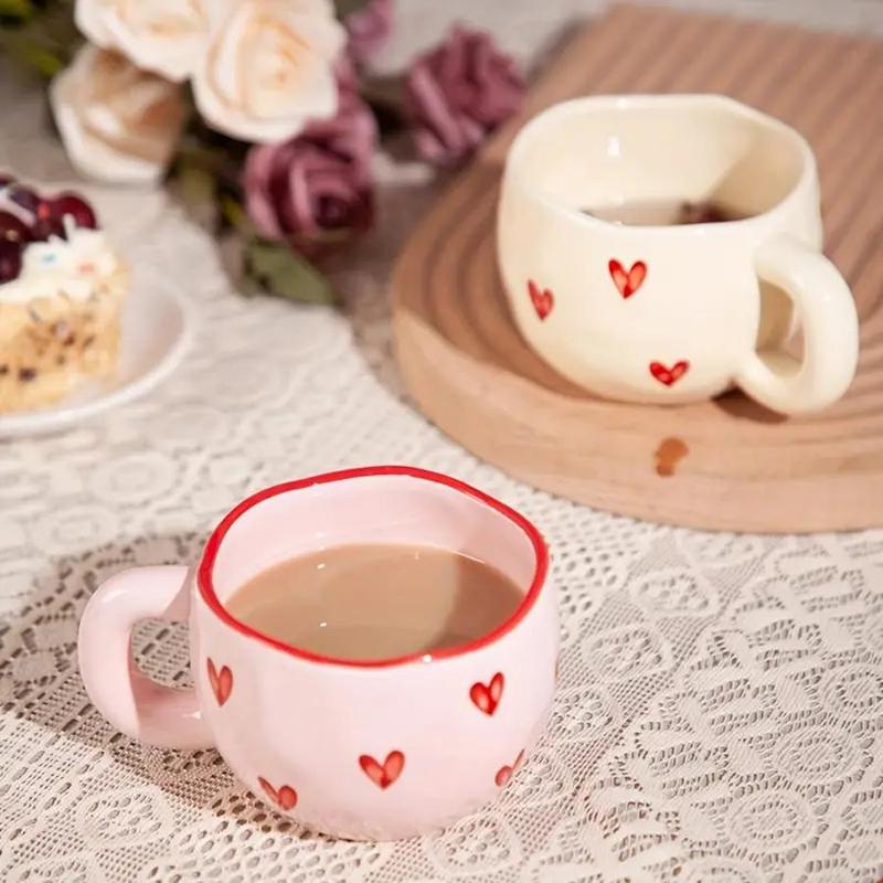 Product Introduction of Heart Pattern Ceramic Mug, 1 Count 7.4oz Creative Coffee Cup, Tea & Milk Cup, Sweet Camping Cup, Ideal Gift for Home & Office, Drinkware 8
