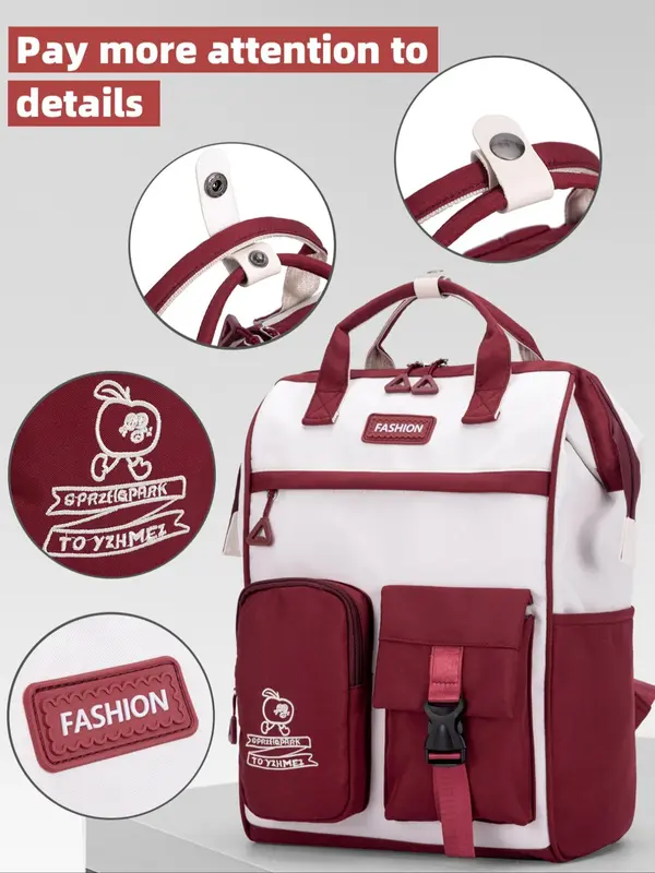 Colorblock Large Capacity Backpack, Casual Zipper Backpack for Women & Men, Trendy Versatile High-quality Daily Commuting Bag 6