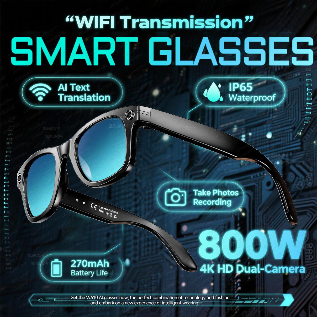 New Smart Glasses Men 8MP Camera WiFi Bluetooth Touch Control IP65 Waterproof AI Translation Noise Cancelling AI Glasses Women - Image 2