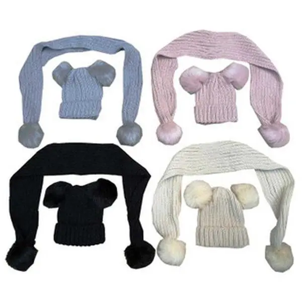Dusty Pink Pom Pom Hat and Scarf for Girls - Removable Pom Pom - Ages 3-5 Years - Kids Fashion Accessories 0