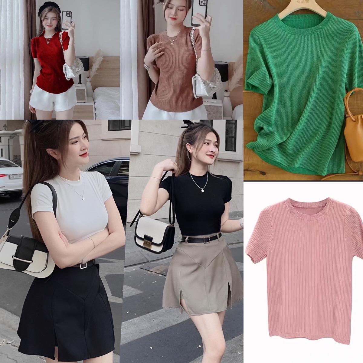 Thời Trang Bigsize Áo Thun Gân Tăm 50 - 100Kg Dễ Thương Top Nữ Cổ Tròn Women - B.1073