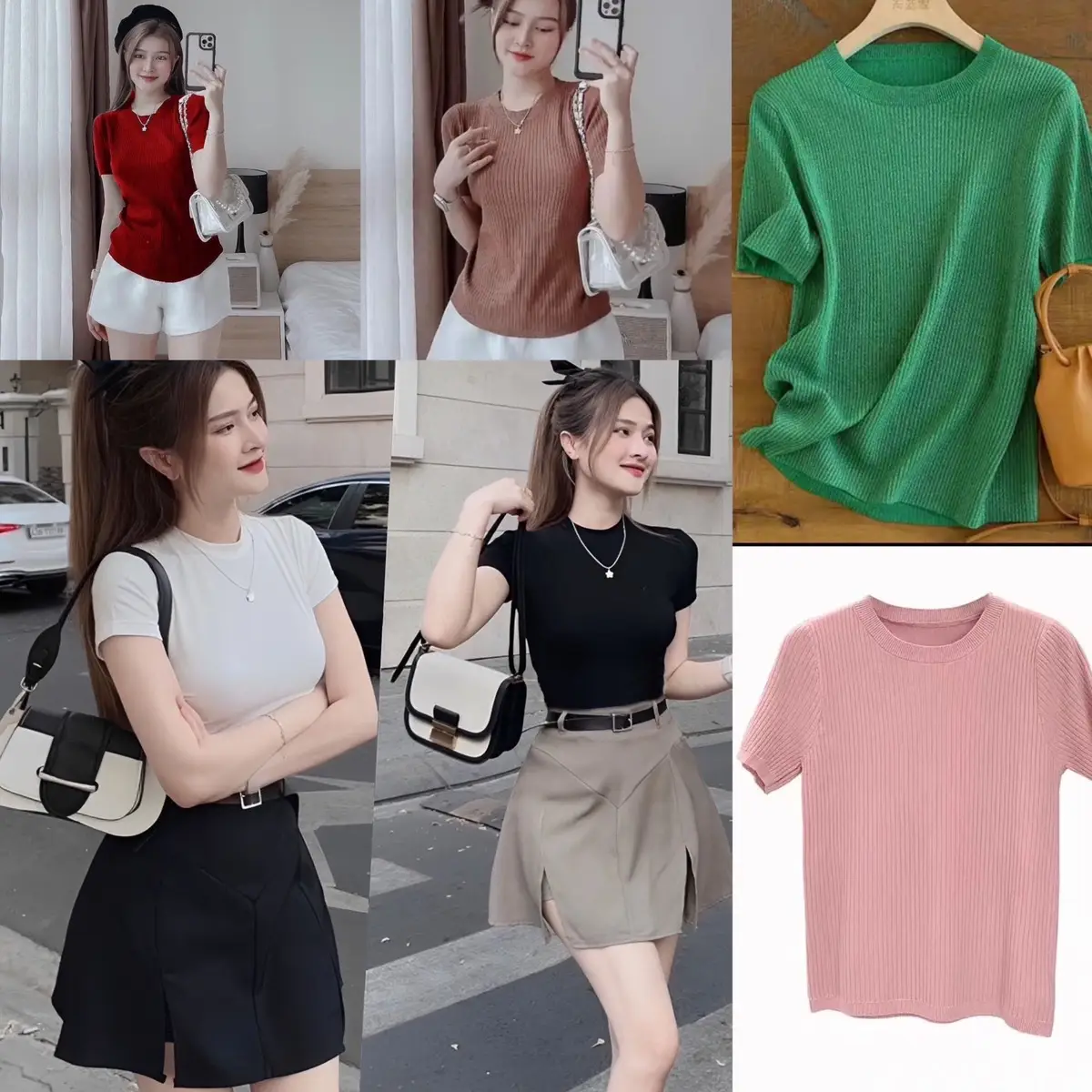 Thời Trang Bigsize Áo Thun Gân Tăm 50 - 100Kg Dễ Thương Top Nữ Cổ Tròn Women - B.1073