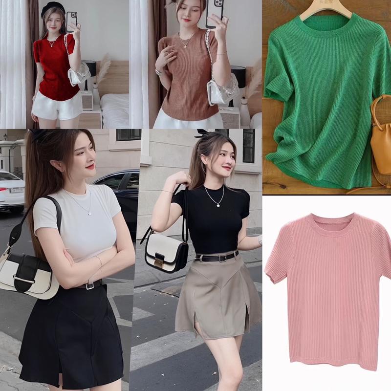 Thời Trang Bigsize Áo Thun Gân Tăm 50 - 100Kg Dễ Thương Top Nữ Cổ Tròn Women - B.1073
