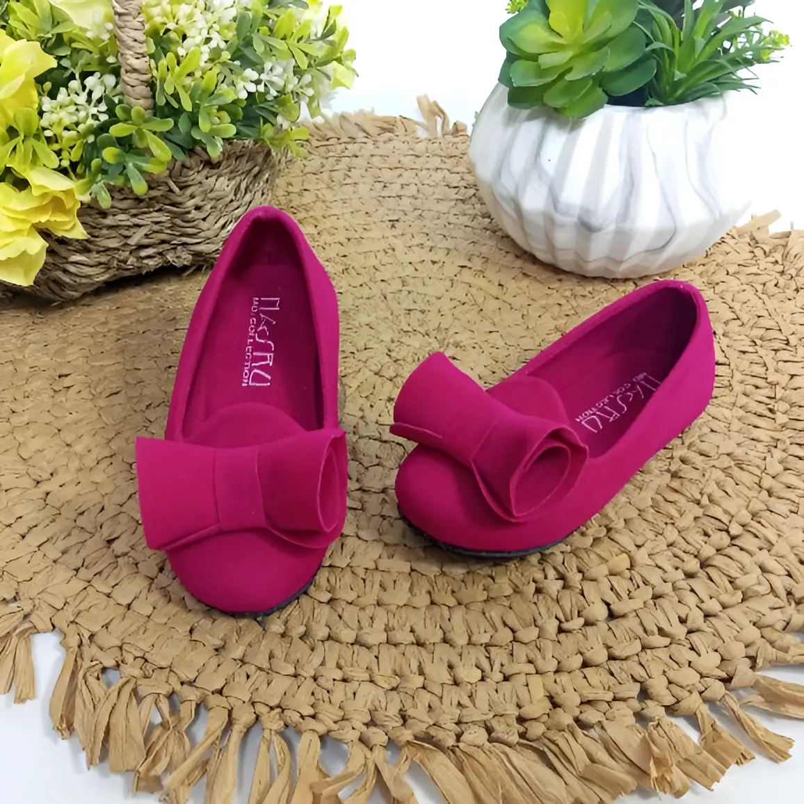Sepatu Anak Perempuan Flat Shoes 1 2 3 4 Tahun Thn Hitam Pink - B50