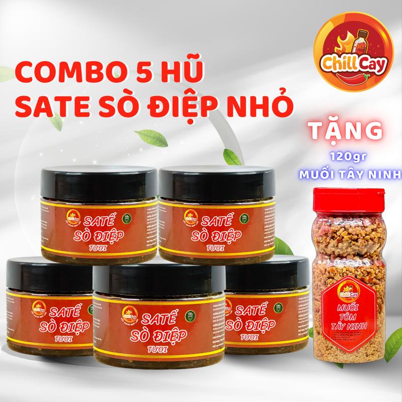 Combo 5 Hũ Sate Sò Điệp - ChillCay -TẶNG 1 HŨ MUỐI TÔM TÂY NINH - Sate Sò Điệp Dùng Trộn Mỳ Miếng Bánh Đa, Ướp Thịt Nướng, Xào Nêm Vị Mặn Ngọt Cay THƠM THƠM CAY CAY Nước Sốt