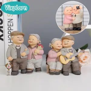 Vixplorn Kakek Couple Bahan Resin Miniatur Ornamen pasangan Kakek Nenek Figure Pasangan Hiasan Kamar Hadiah untuk Lansia Rumah Dekorasi Rumah Hadiah Ulang Tahun Pernikahan