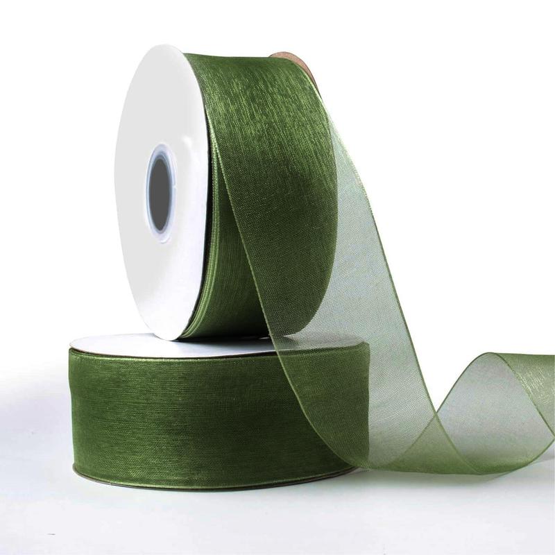 Organza Sheer Ribbon (2 Rolls), Clear Chiffon Sheer Fabric Ribbon, Decorative Ribbon for Wedding Birthday Party Gift Wrapping Flower Bouquet 0