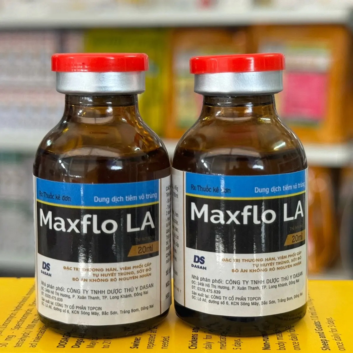 Maxflo LA lọ 20ml hết khò khè, hen suyễn sau 1 mũi tiêm, thương hàn, viêm phổi, tụ huyết trùng, viêm khớp, ecoli, phân xanh, phân trắng sốt bỏ ăn ko rõ nguyên nhân. (thuốc bổ dùng cho gia súc, gia cầm, thú cưng)