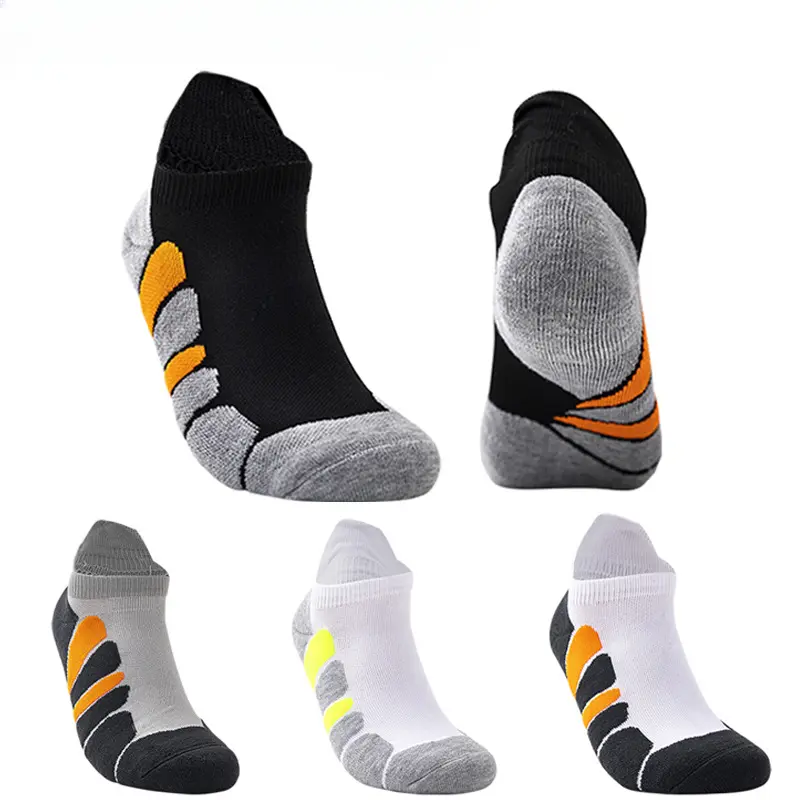 Fashionable color blocking thick sole anti slip and odor proof low cut sports socks, outdoor sports socks, sweat absorbing basketball socks, running fitness socks