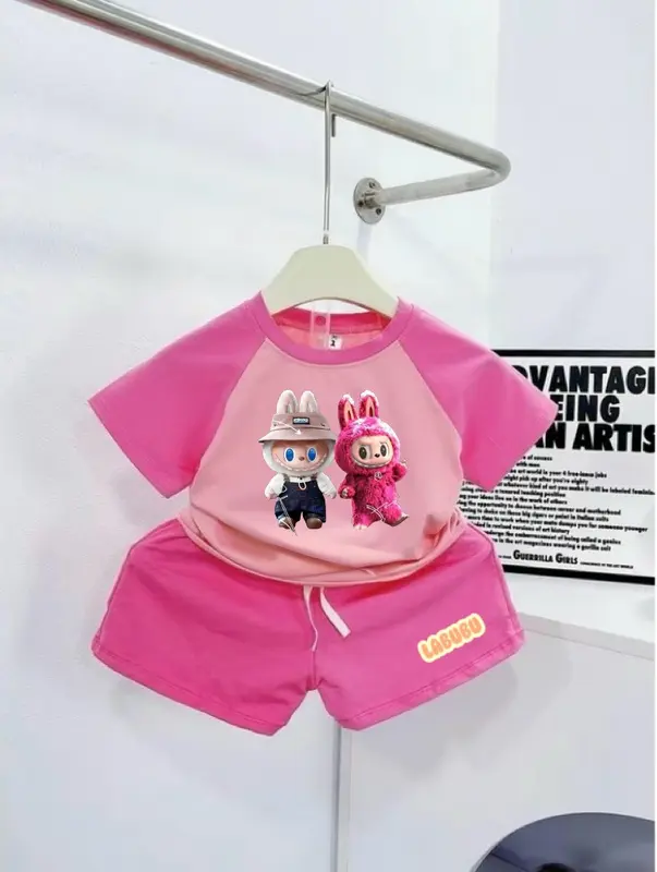 Bộ LABUBU dễ thương in nhiệt, chất liệu mềm mịn thấm hút tốt dành cho bé gái từ 13- 45kg > 0