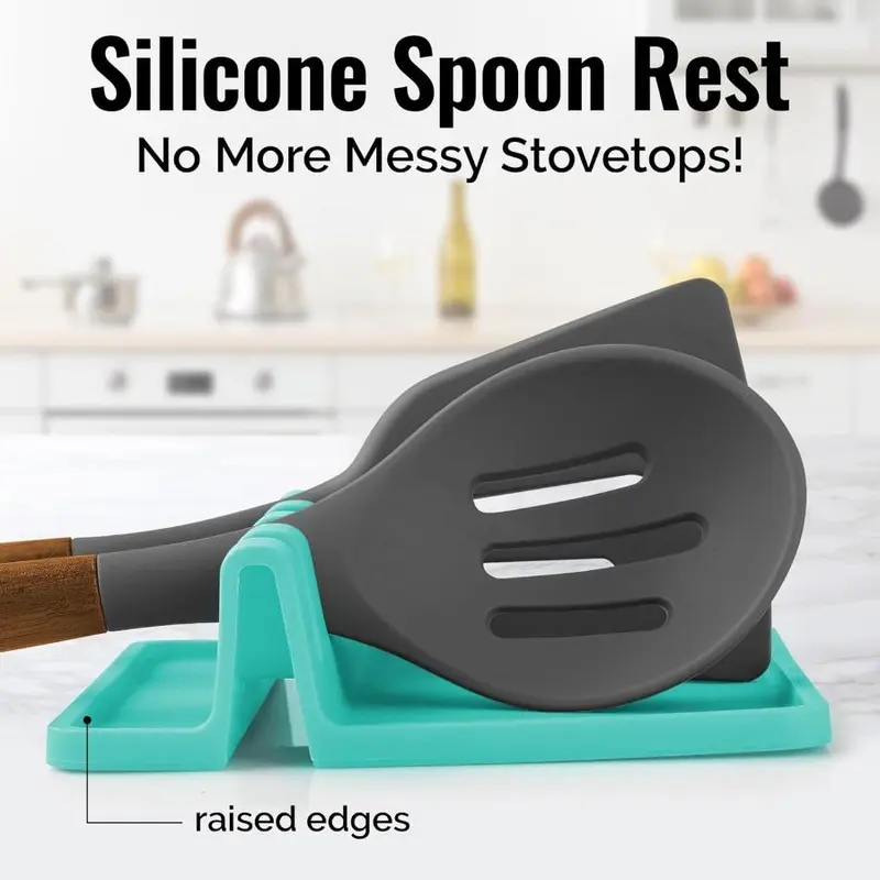 Silicone Cutlery Holder, 1 Set Kitchen Spoon Holder with Drip Pad, Heat-resistant Dishwasher Washable Kitchen Utensil Holder for Home Dining Room Barbecue 4