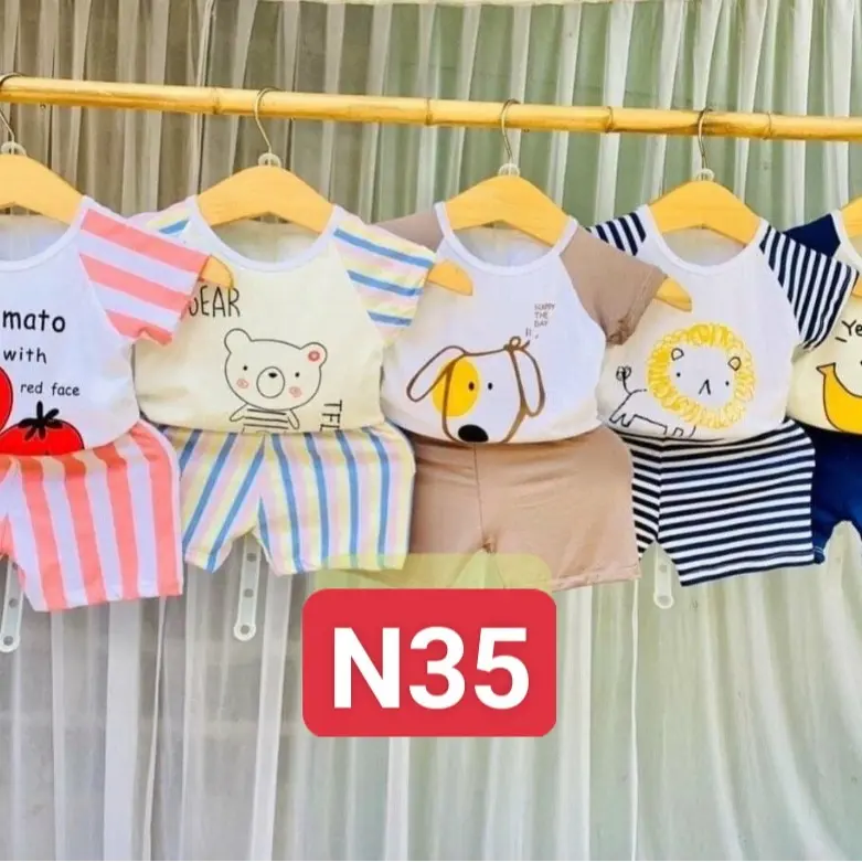 MÃ N35- combo 5 bộ côc táo tay ngắn quần đùi sơ sinh bé từ 3-13 ký, vải thun cotton mềm mịn mát, an toàn làn da của bé Cho Bé. xuất xứ việt nam