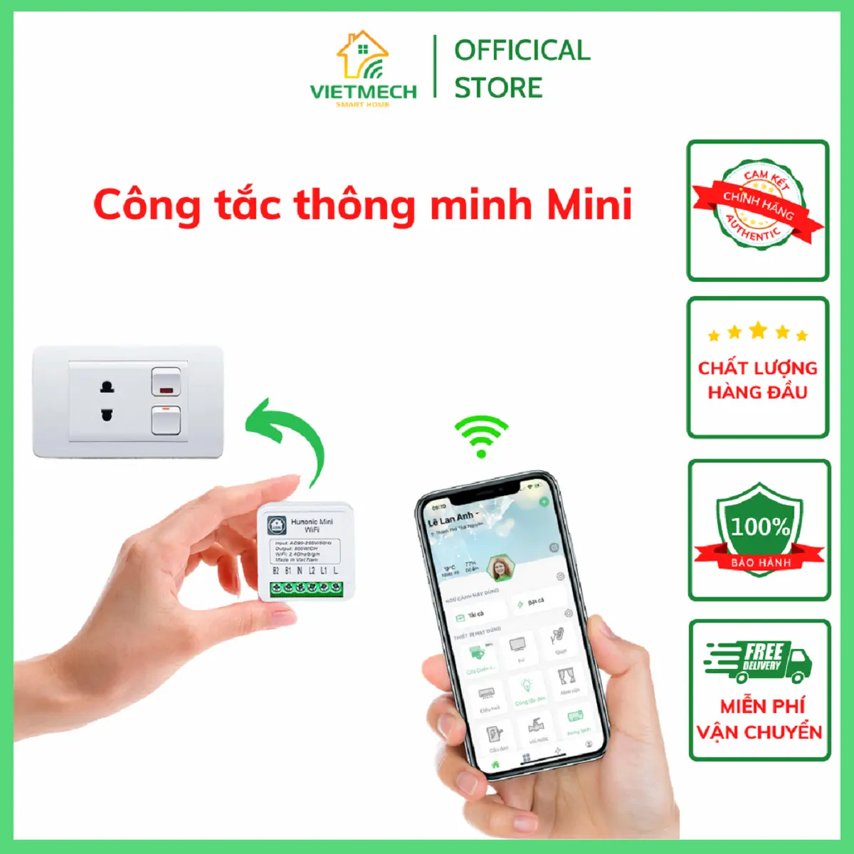 Công tắc thông minh Hunonic Mini biến công tắc thường thành thông minh