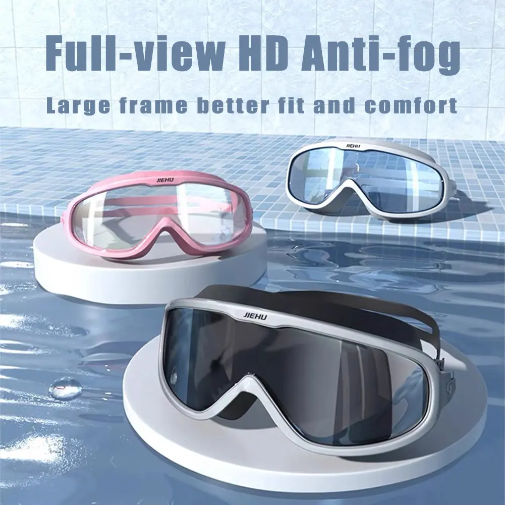 Swimming Goggles Adults Waterproof Large Frame Swim Diving Mask Eyewear UV Anti Fog Adjustable Pool Glasses #437878
