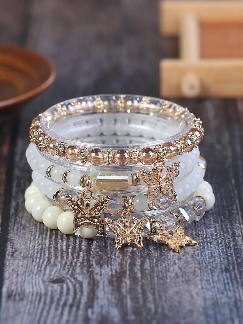 Product Introduction of Boho Butterfly Charm Beaded Gypsy Bracelet Kit, 4pcs/set Fashion Multi-layer Bracelet on Wrist Jewelry for Women, Trendy Hand Jewelry for Party, Club, Gift for Girls 8