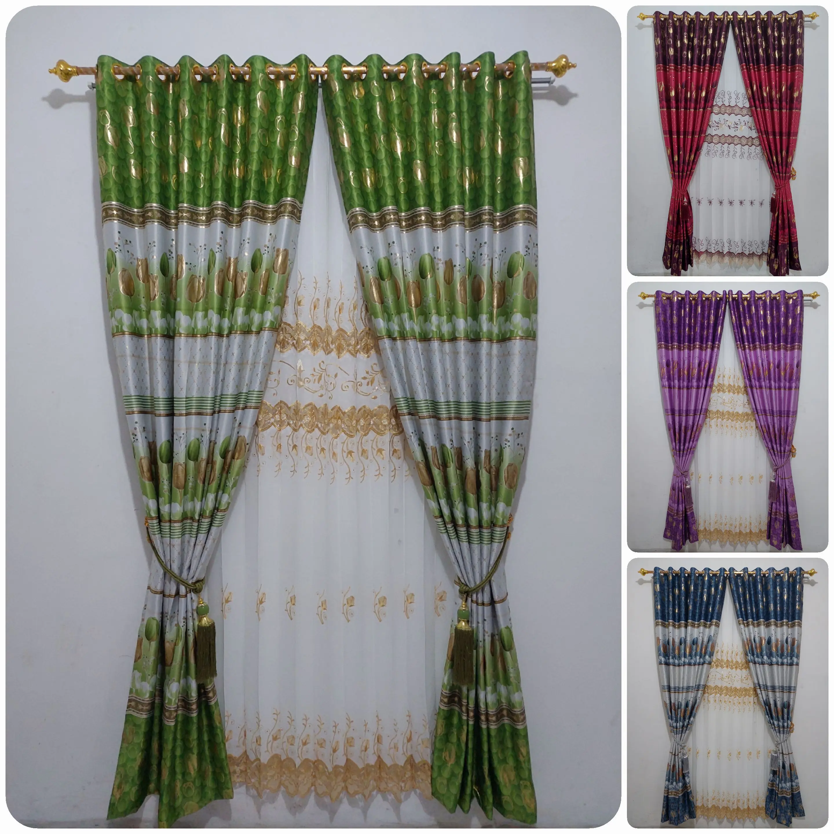 Gorden Blackout Print Emas Candy Tulip Glossy Hordeng Tali