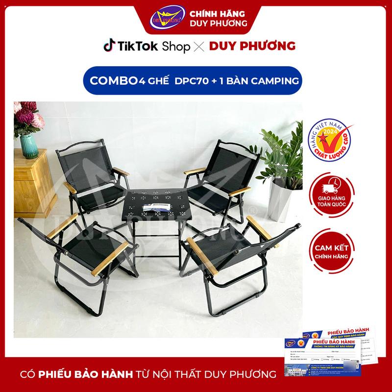 Bộ (ĐỘC QUYỀN) 4 Ghế LƯNG CAO+1 bàn Ghế Xếp Cà phê, Camping DPC70 Khung Thép Sơn Tĩnh Điện Độc Quyền Duy Phương BH 12 tháng, Gấp gọn 7cm