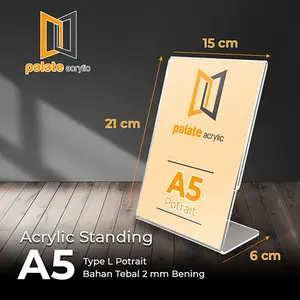 Tent Card Tempat Brosur Akrilik Ukuran A5 Model L 1 Sisi