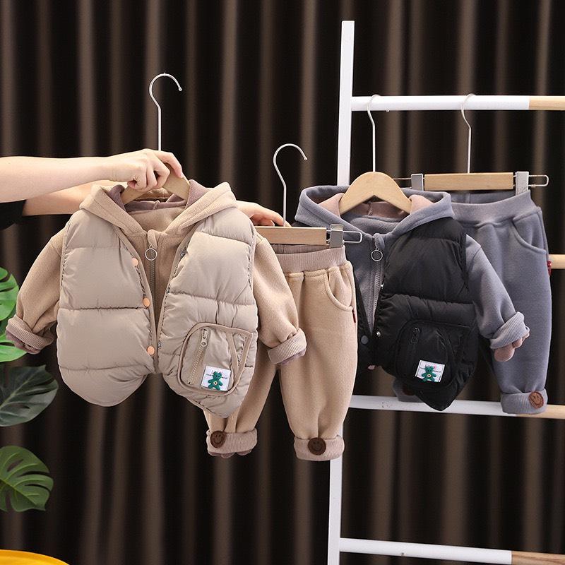 [Shubimkids] Bộ Đồ Bé Trai - Bộ Đồ Nỉ Mùa Đông Kèm Áo Khoác Gile Phao Cho Bé