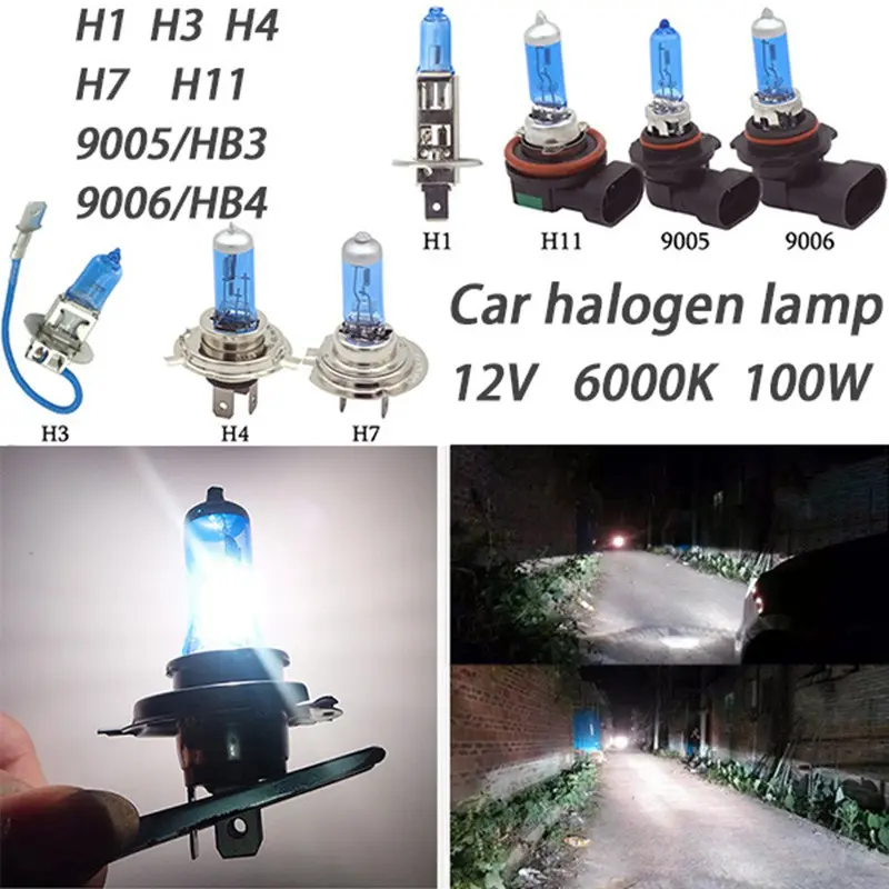 Đèn Halogen khí xenon, 2 chiếc, 100W, 12v, Đèn LED H4, H1, H7, 9005 / HB3, Ánh sáng trắng 6000K, Thích hợp cho giá treo trên ô tô