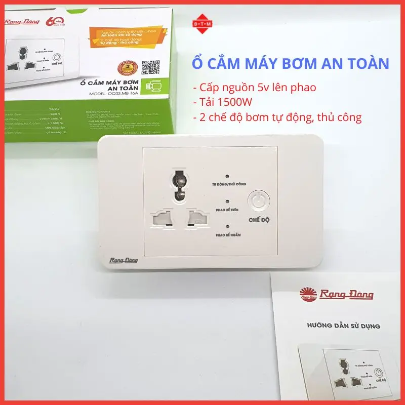 Ổ Cắm Máy Bơm An Toàn Rạng Đông - Ổ Cắm Chống Giật Cấp Nguồn 5V Cho Phao Điện - Công Suất 1500W - Bảo Hành 1 Năm