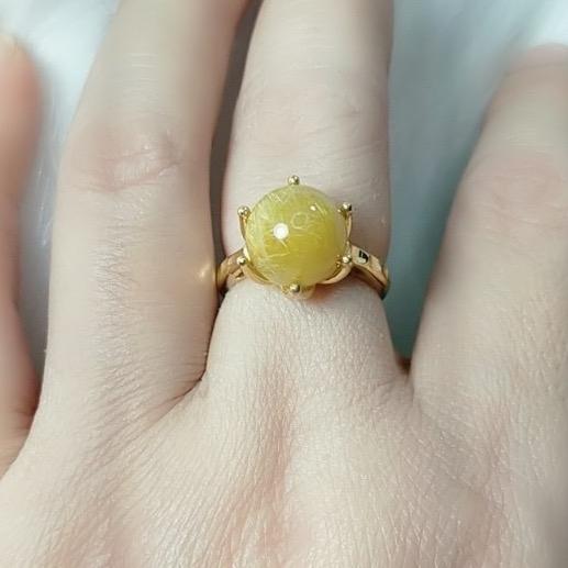 Nhẫn đá phong thuỷ tóc vàng mệnh kim, mệnh thổ 0