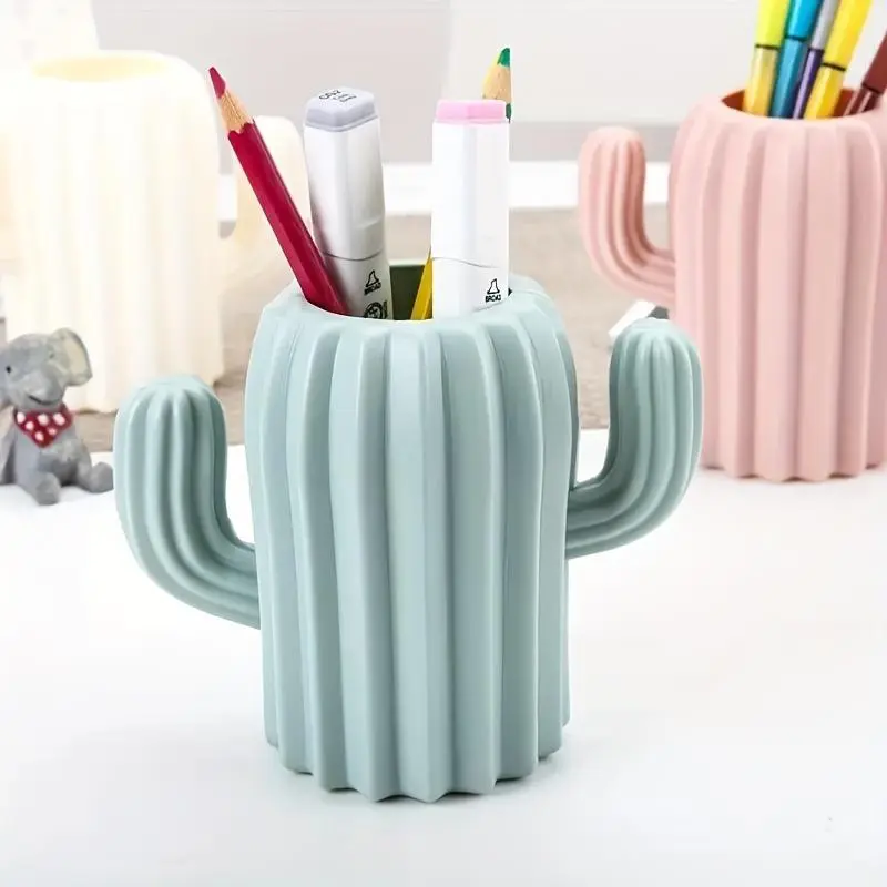 Cactus Design Pen Holder, 1 Count Imitation Ceramic Vase, Desktop Organizer, Stationery Holder, Desk Organizer for Home Office