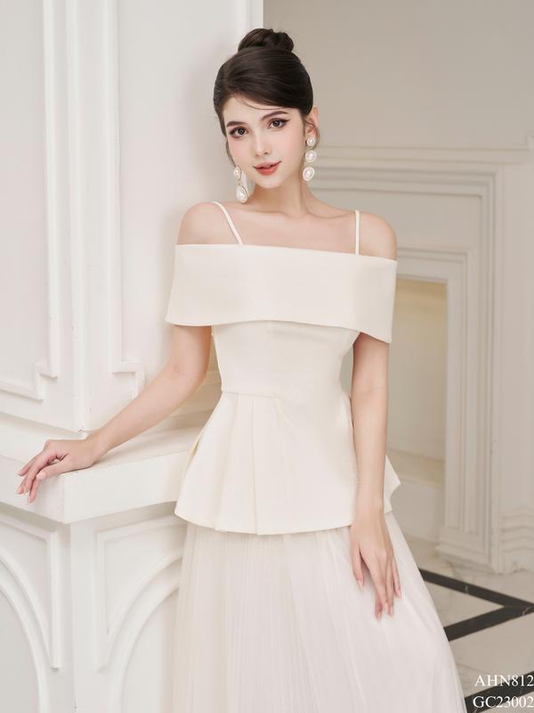 Áo trễ vai 2 dây peplum xếp ly TIINSTORE AHN812