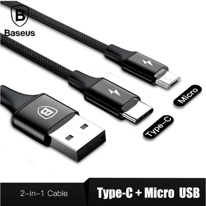 Product Introduction of Cáp Baseus 2 đầu 1 Type C, 1 Micro USB hỗ trợ sạc nhanh, 2.8A - 3A, dài 1m, hỗ trợ sạc nhanh Android, sạc dự phòng (Màu ngẫu nhiên đen và đỏ) 1