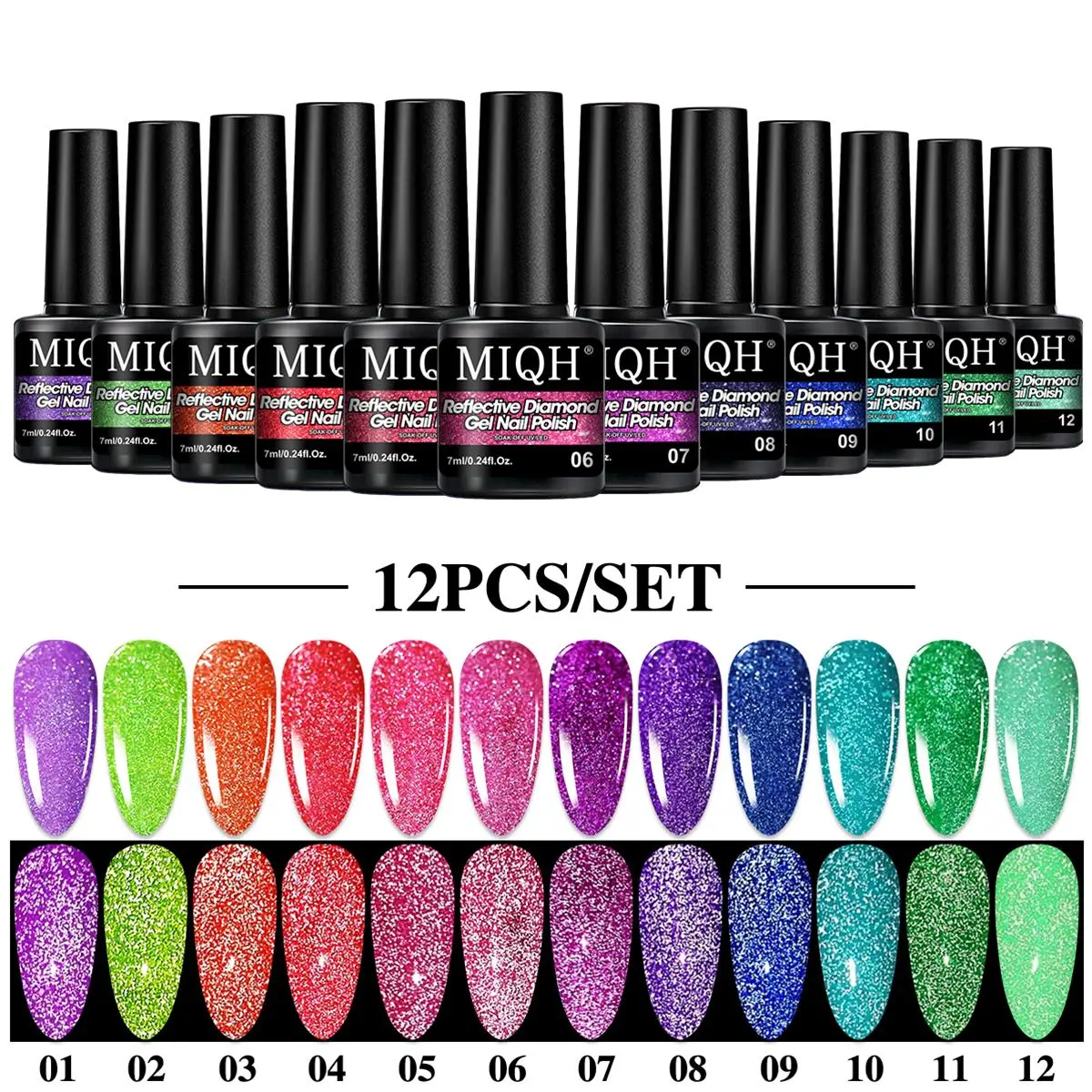 Colorful Glitter Gel Nail Polish Set, 12pcs/set Soak Off UV/LED Manicure Gift Set, Long-lasting Salon Quality Nails