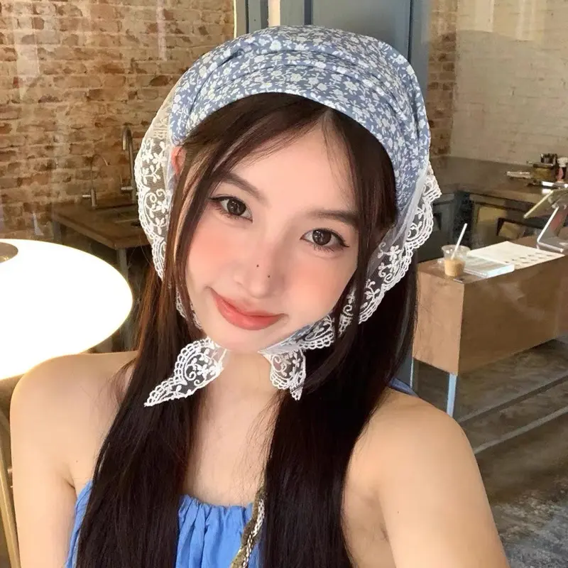 Khăn đội đầu viền ren phong cách vintage ngọt ngào chụp ảnh, phụ kiện thời trang mùa hè cho nữ 3