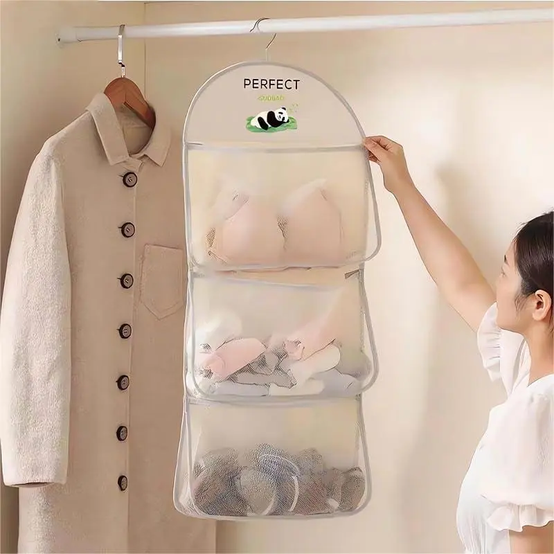 Multi-layer Mesh Hanging Storage Bag, Hanging Storage Bag for Bra & Underwear & Socks, Household Storage Organizer for Door & Wall & Closet, Hangable