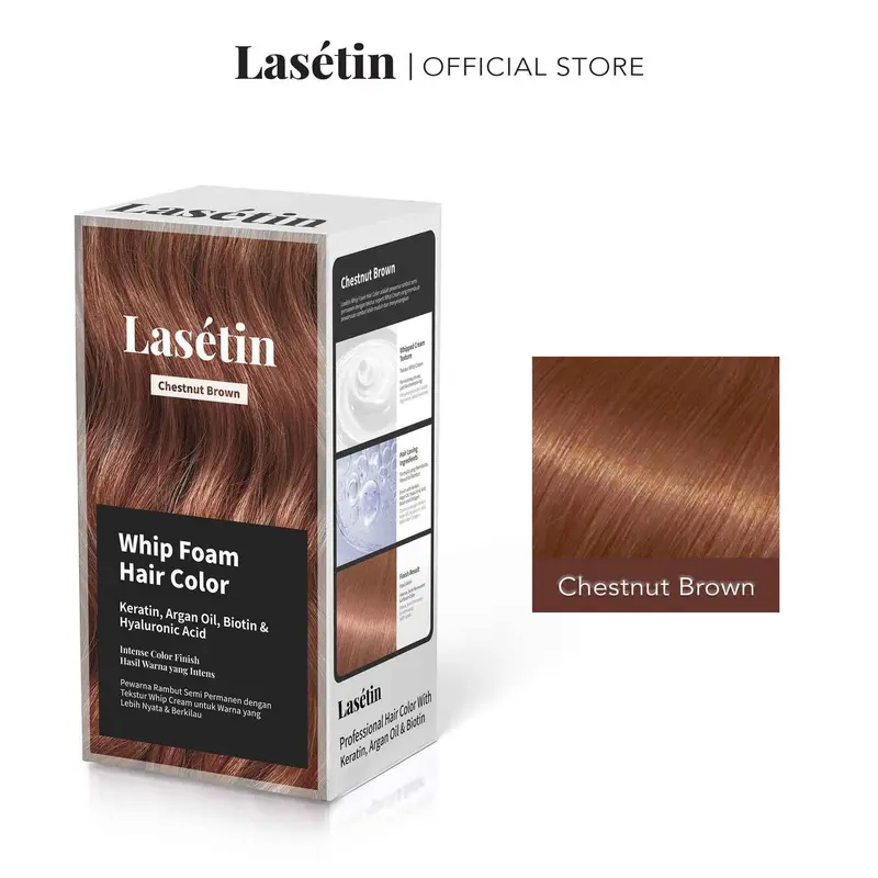Lasetin Whip Foam Hair Color Chestnut Brown - Pewarna rambut permanen yang menutrisi rambut tetap lembut dan berkilau 1
