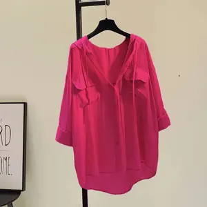 Kemeja Wanita Korean Style Rosaline dengan Bahan Crinkle Airflow Premium - Tangan, Oversize