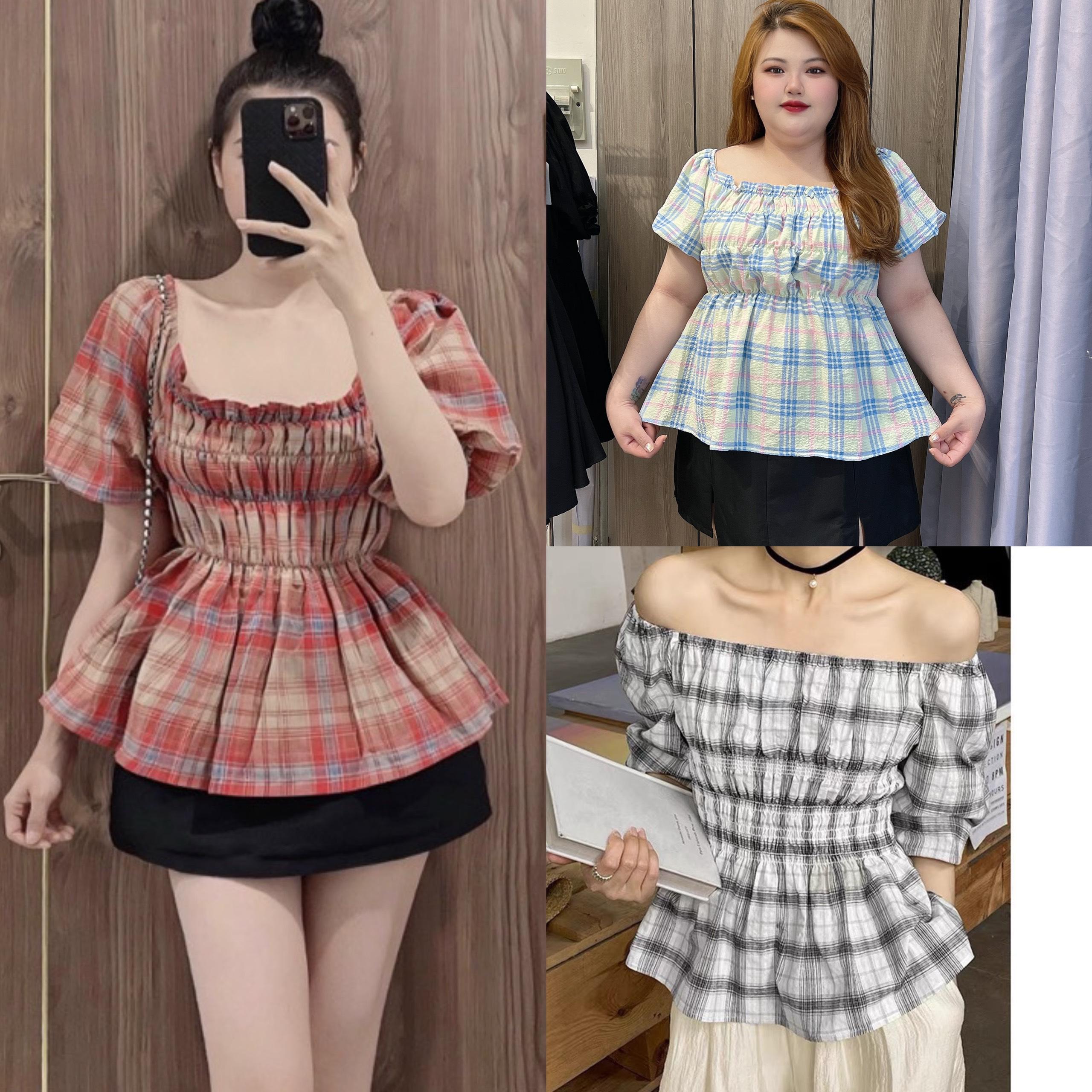Thời Trang Bigsize Áo Cổ Vuông Vải Xốp 50 - 100Kg Thanh Lịch Top Nữ Cotton Women - A.1207