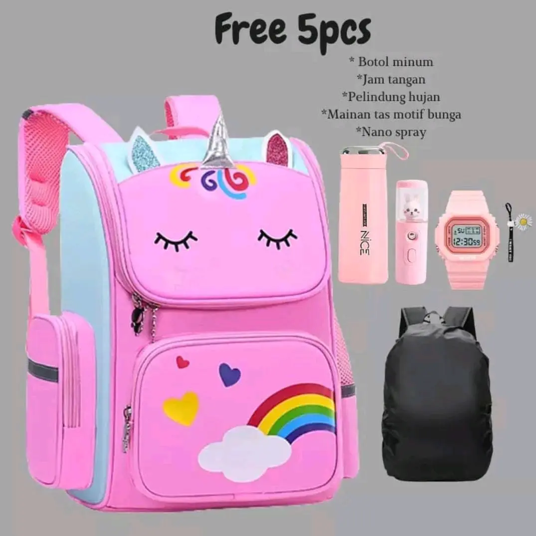 Tas Ransel Anak Sekolah Perempuan SD Karakter Unicorn Banyak Bonus Tas Anak