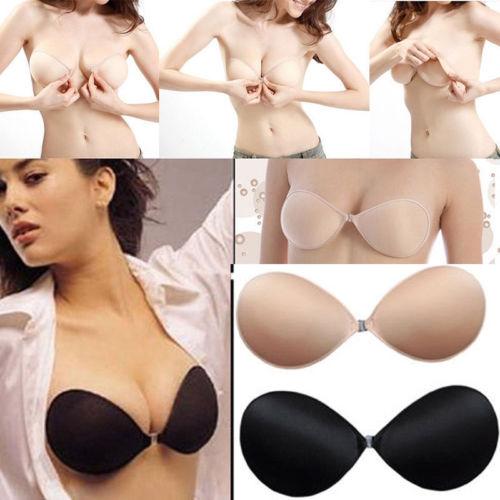 Women Strapless Round Up Invisible Backless Self-Adhesive Push Up Bra 0