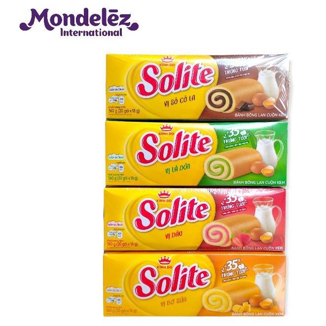 ĐỦ VỊ _ Bánh bông lan cuộn kem Solite hộp 18 cái 320g